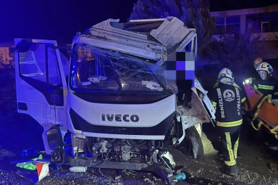 Yağışta yoldan çıkan kamyonet sürücüsü yaralandı