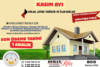 Serinhisar Belediyesi’nden Kasım Ayı Vergi Hatırlatması