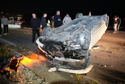 Yarış yaptığı iddia edilen araç takla attı